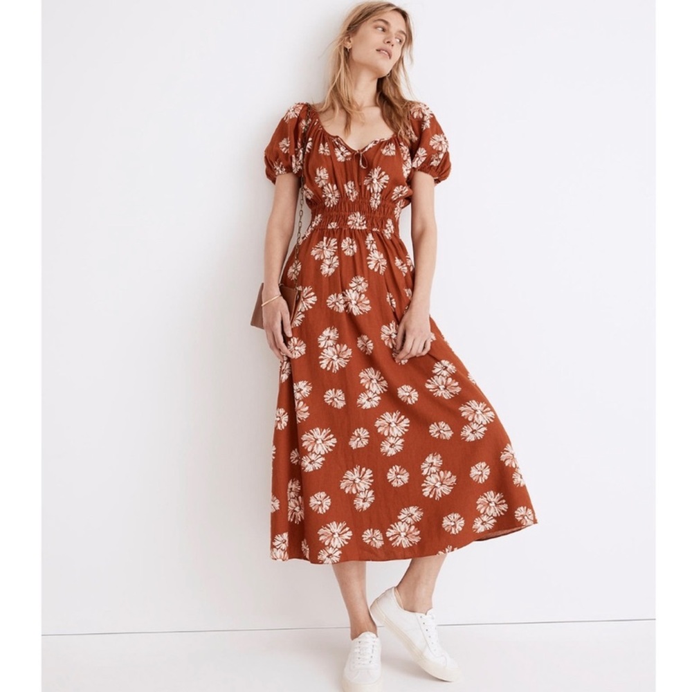 Madewell Rust Brown Floral Midi Dress